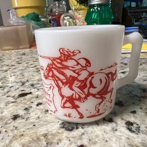 Hazel Atlas Cup Davy Crockett Cowboy Western VINTAGE 1950s Childs Mug Milk Glass